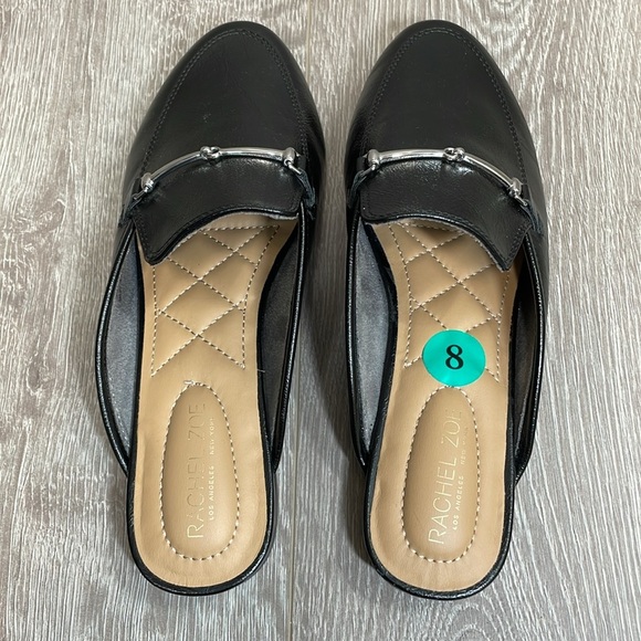 NWOT Rachel Zoe Alani Black Almond Toe Slip On Mule Loafer Silver Toe Accent 8 - Picture 3 of 16